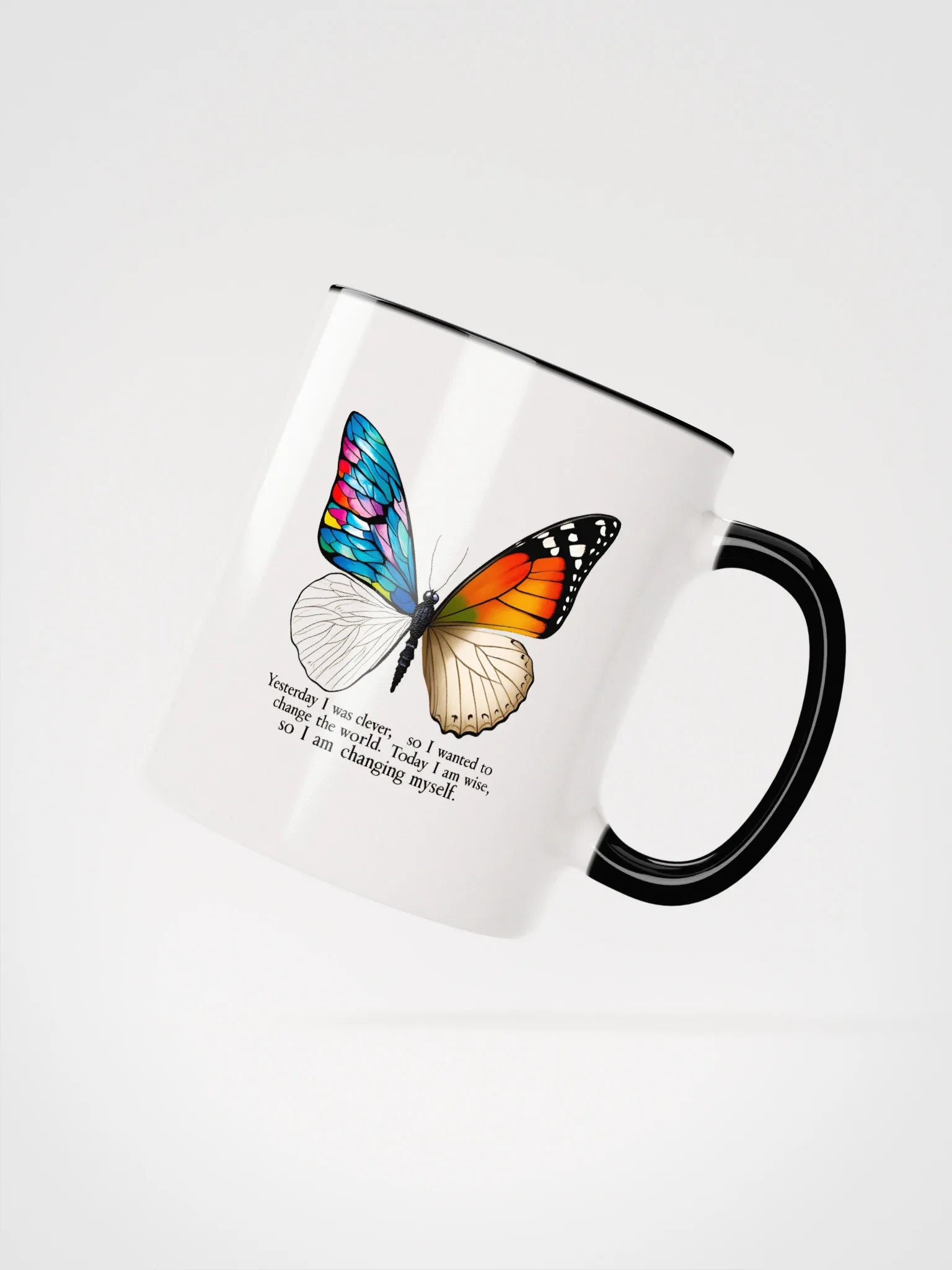 Yesterday I was clever, so I wanted to change the world. Today I am wise, so I am changing myself - Ceramic Mug with Color Inside product image (2)