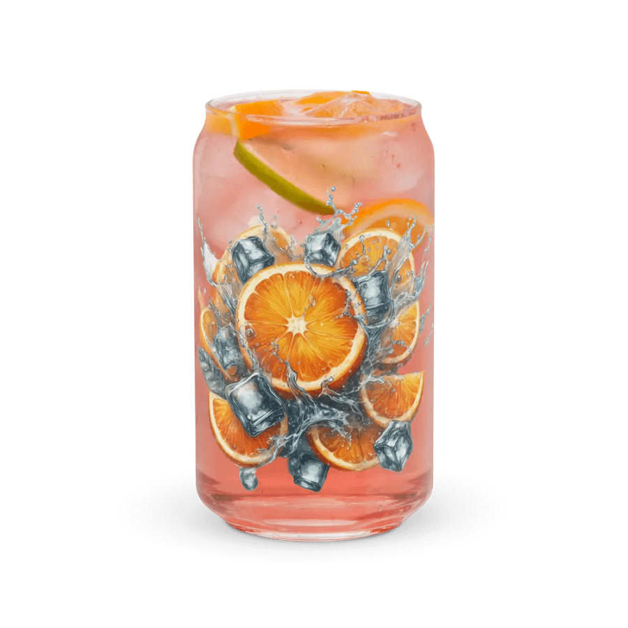 Orange fruit slices floating in the water, water and ice cubes design_01-Can-Shaped Glass product image (7)