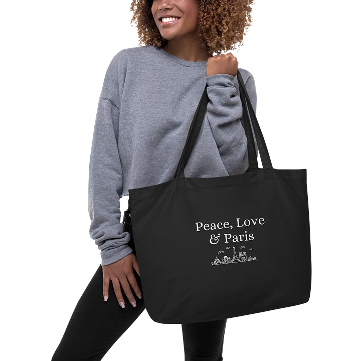 Peace, Love and Paris with Monuments Organic Tote Bag Black product image (1)