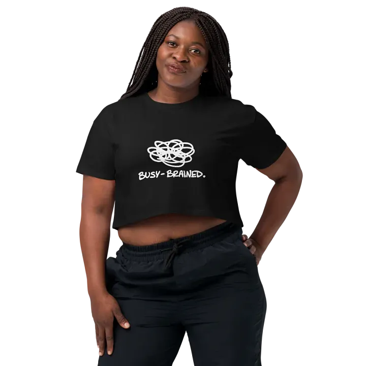 BUSY-BRAINED (white design) printed cotton crop top product image (2)