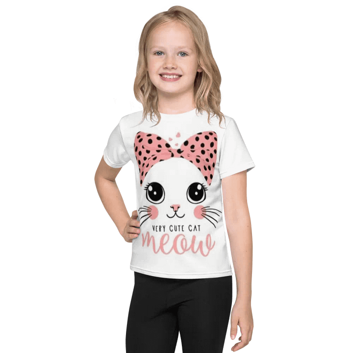 Kids Crew Neck T-Shirt Cute Cat product image (1)