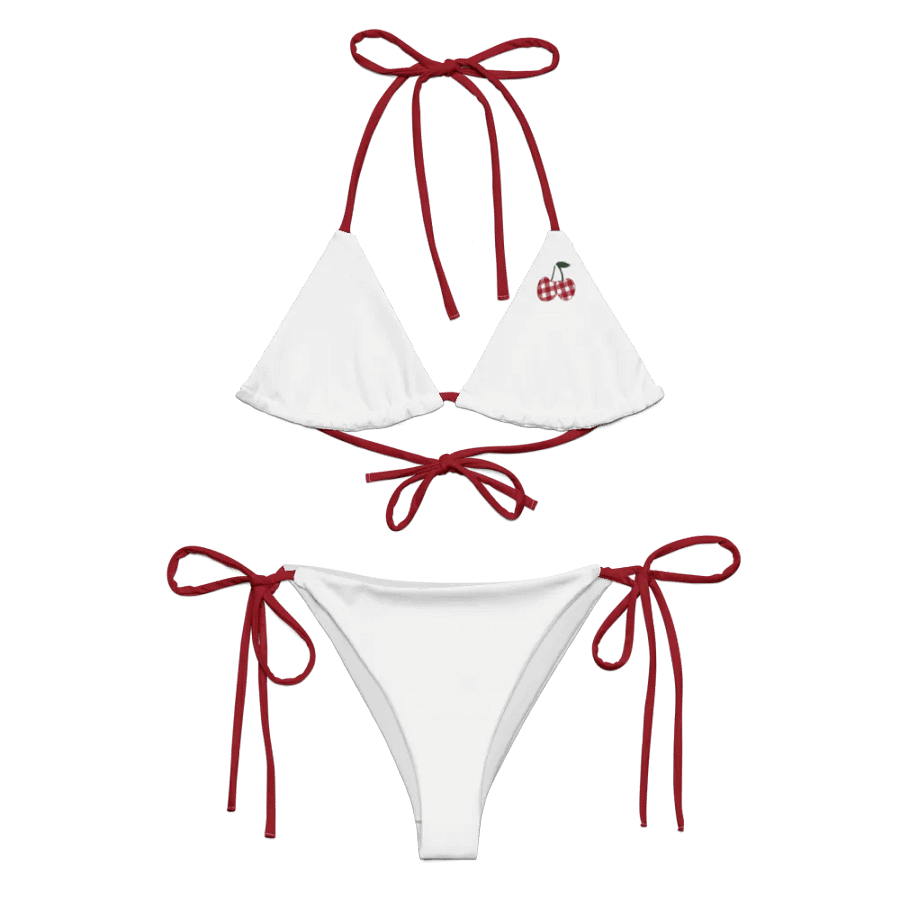 Gingham Cherry Low Rise Cheeky String Bikini, White product image (8)