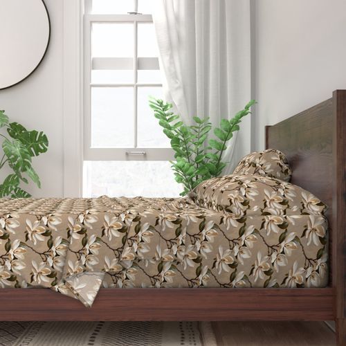 Seamless Pattern - Magnolia Pattern 3 on Beige Background product image (3)