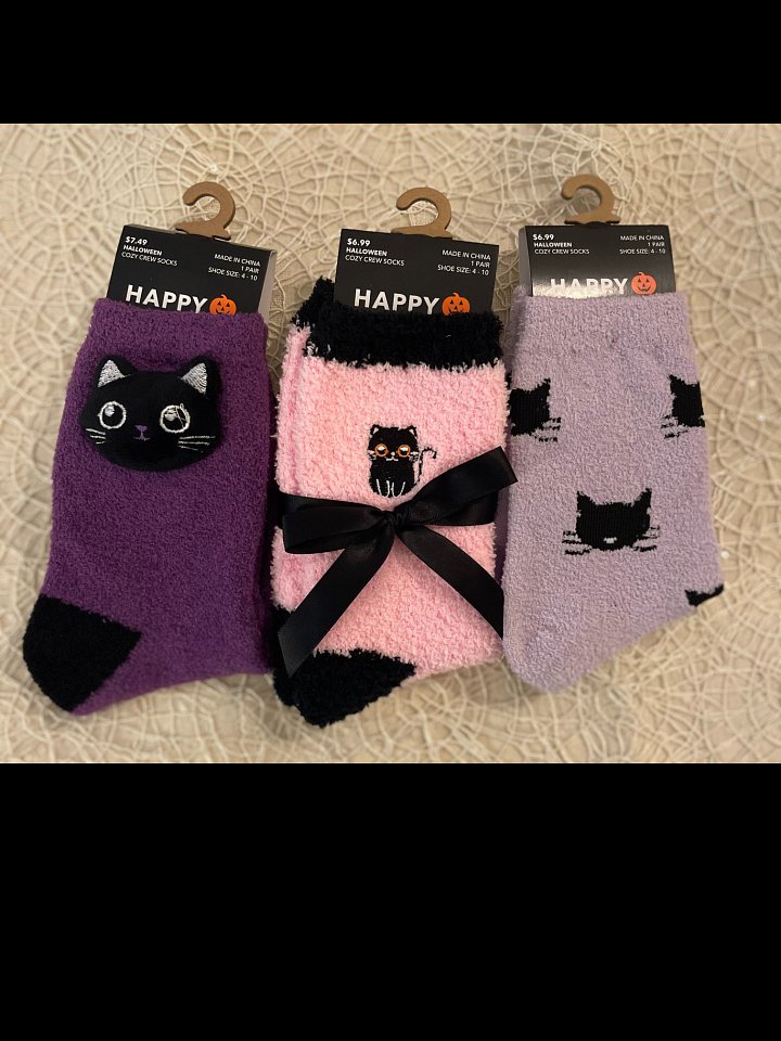 Cat Purple & Black Cozy Crew Socks product image (2)