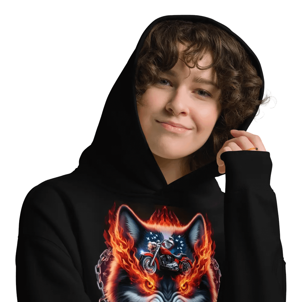 Flaming Wolf Biker Oversized Hoodie #39 product image (9)