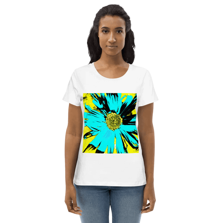 Abstract Yellow, Turquoise and Black Daisy Flower Ladies T Shirt product image (2)