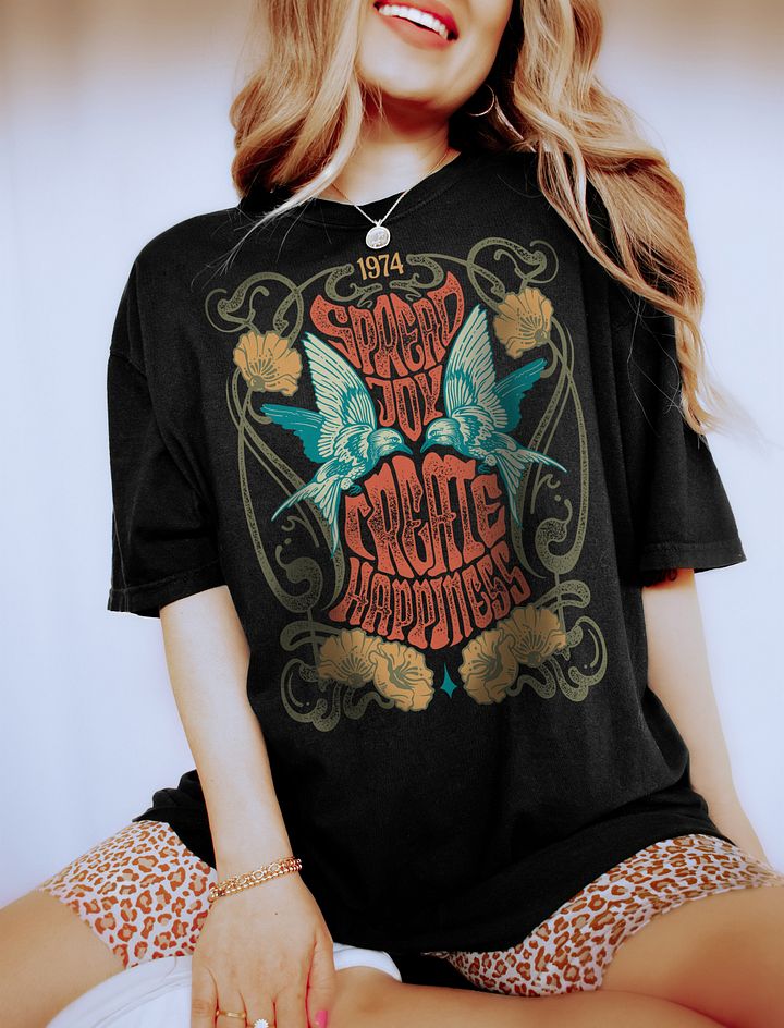 Spread Joy, Create Happiness Tee | Art Nouveau Style Motivational Aesthetic Streetwear Design product image (1)