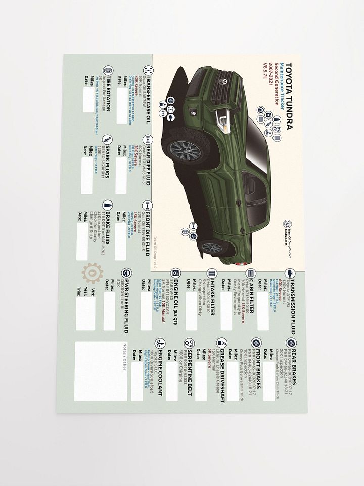 2nd Gen Tundra Maintenance Tracker - Spruce product image (2)