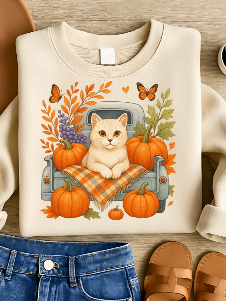 Highland Cat Car Autumn Sublimation PNG – Whimsical Fall Highland Cow Clipart for T-Shirts – Cozy Seasonal Design – 300 DPI Instant Digital Download product image (1)