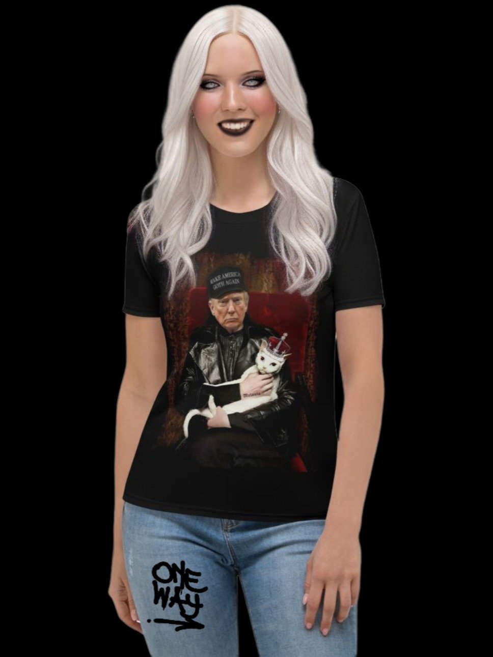 Trump Goth Women's T-shirt - 'Make America Goth Again' Design with White Cat Queen product image (1)