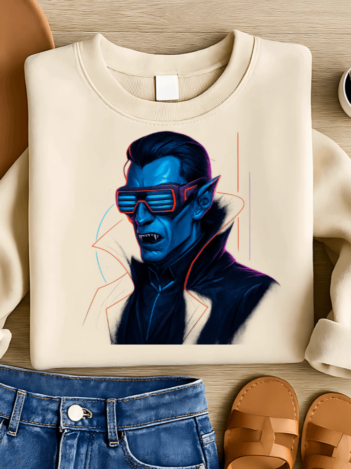 Cyberpunk Vampire Sublimation PNG – Futuristic Halloween Clipart for T-Shirts – Neon Fangs & Digital Night – 300 DPI Instant Digital Download product image (1)