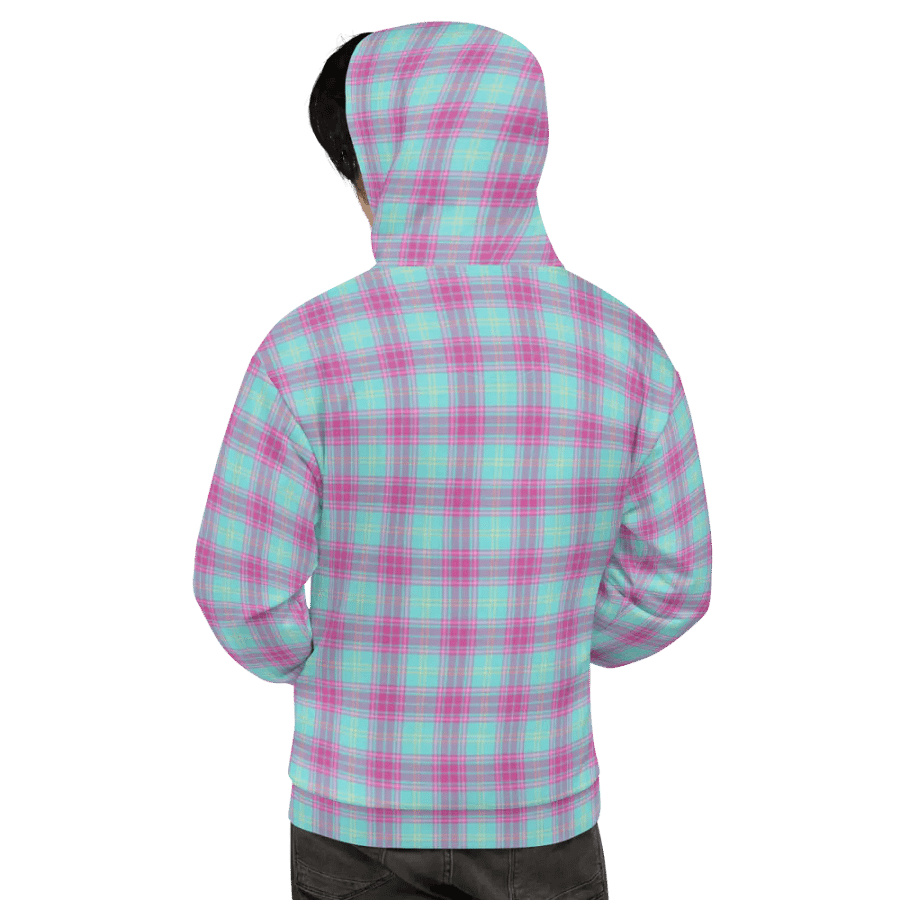 Hot Pink and Aqua Plaid Hoodie product image (9)