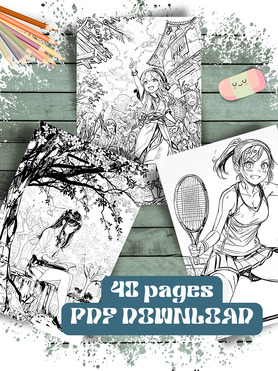 Anime Girl Coloring Book | 40 Printable Pages | Cute Kawaii Characters & Fun Activities product image (3)