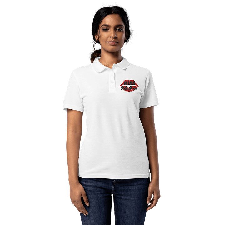 Kiss 969 lips logo Women's White Pique Polo Shirt product image (1)
