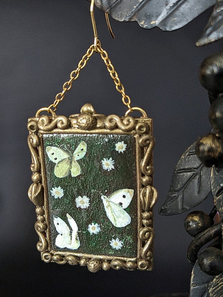 Cabbage Butterfly Painting Statement Earrings product image (2)