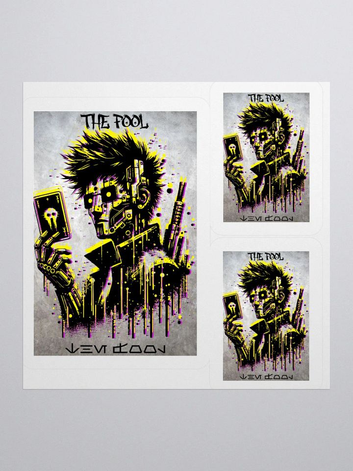 Cyberpunk Tarot Sticker – Futuristic "The Fool" Card with Punk Android & Neon Aesthetic – Sci-Fi Digital Art Decal for Laptops, Journals & More product image (3)