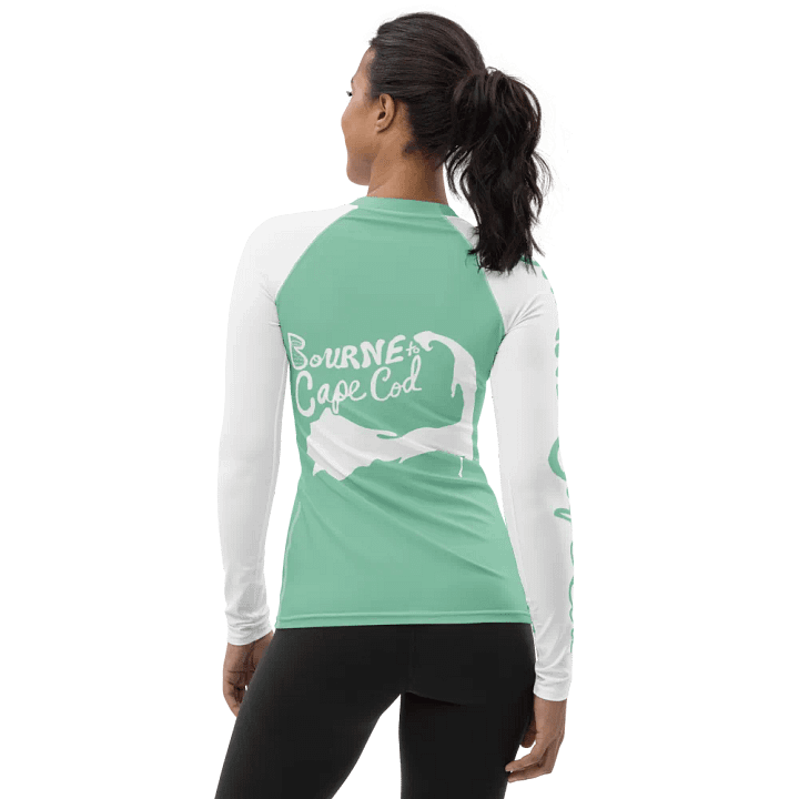 BOURNE to Cape Cod™ | Women's Rash Guard | BRN.2C.C.™ | Vista Blue Green with White Sleeves product image (2)