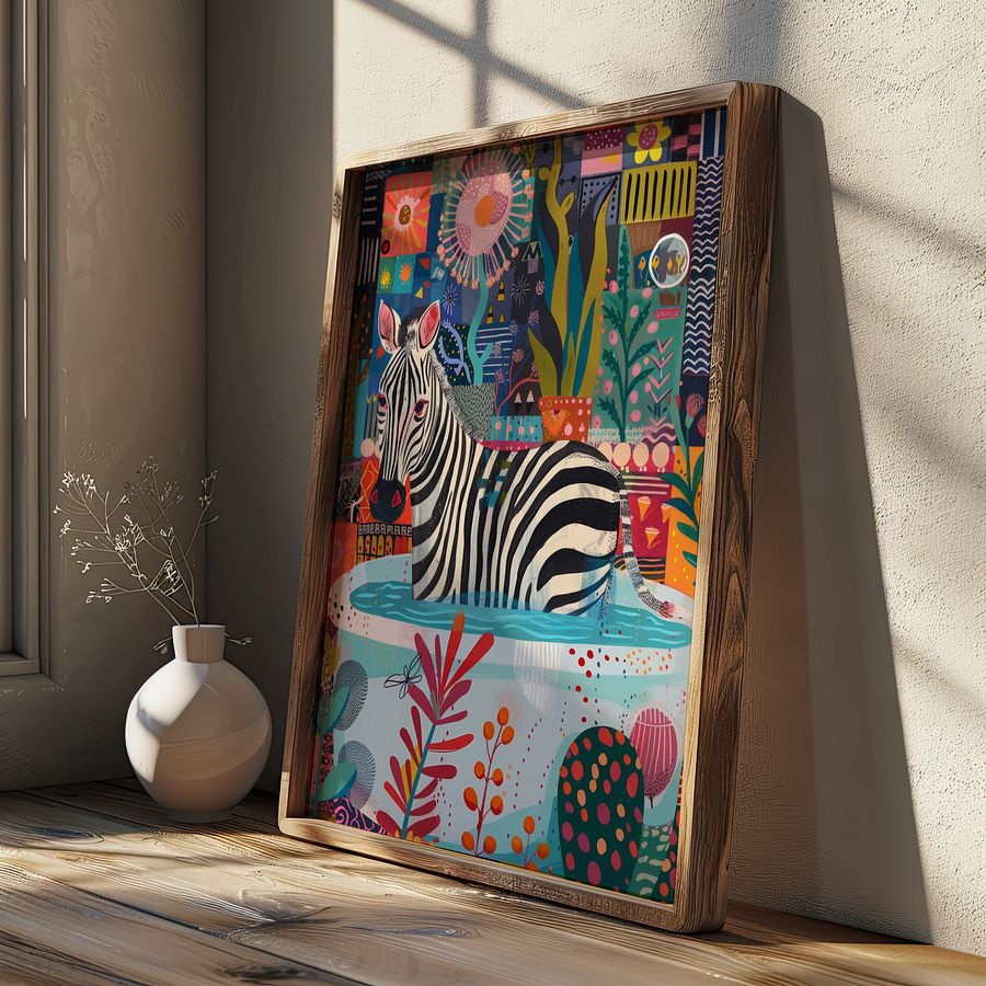Zebra in Bathtub Maximalist Bathroom Art Print product image (10)