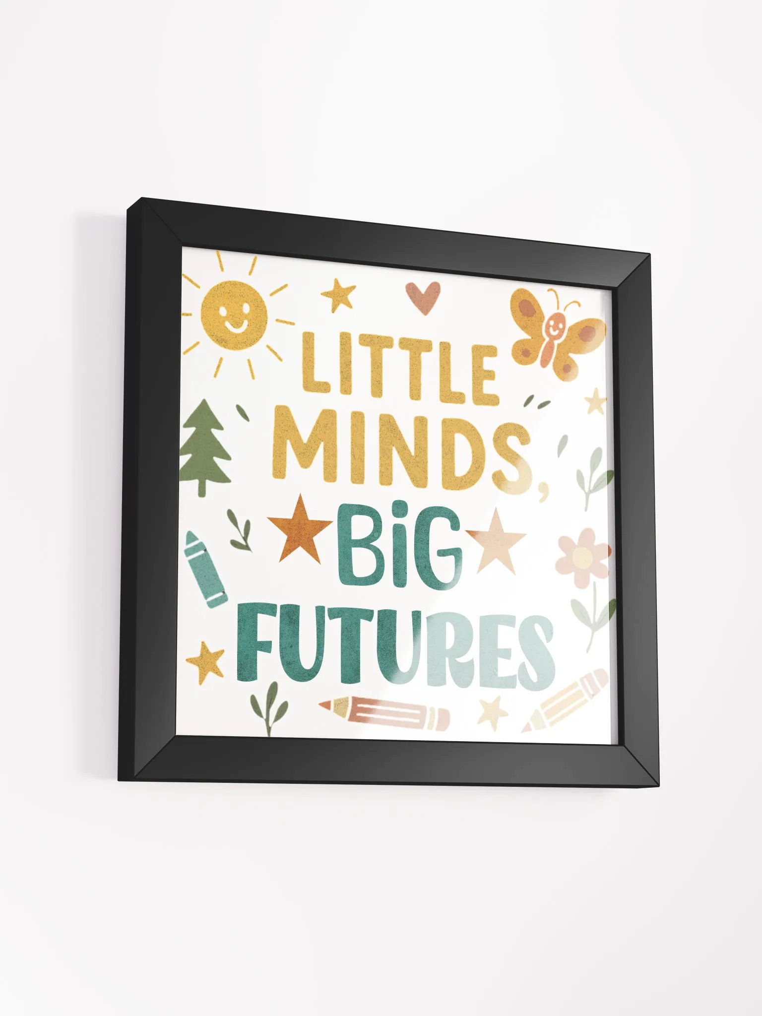 Little Minds Big Futures Framed Poster – Colorful Preschool Teacher Art product image (11)