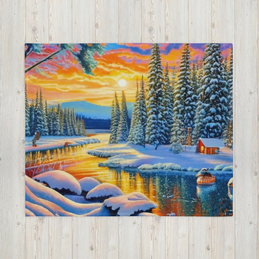 Scenic Snowy Tree-Lined Lake Throw Blanket product image (5)