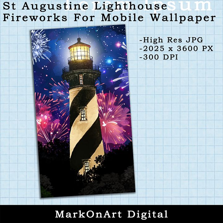St Augustine Lighthouse Fireworks Art For Mobile Phone Wallpaper or Lock Screen | High Res for iPhone or Android Cellphones product image (2)