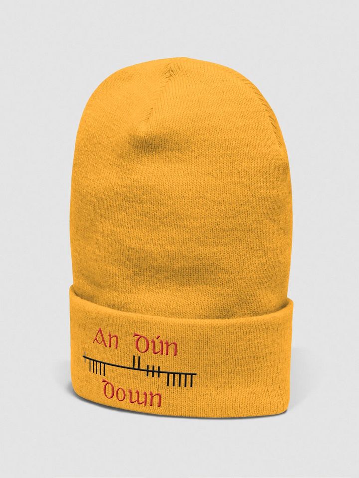 Down/An Dún, Gold with red and black, Orthodox style Ogham embroidered cuffed Beanie product image (2)