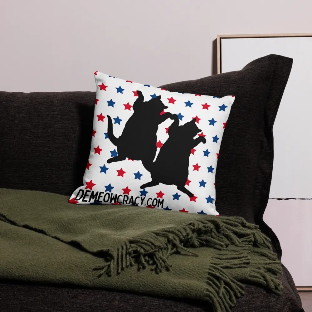Dancing DeMeowcracy Kitties Reversible Pillow Cover - Red, White and Blue Stars product image (5)