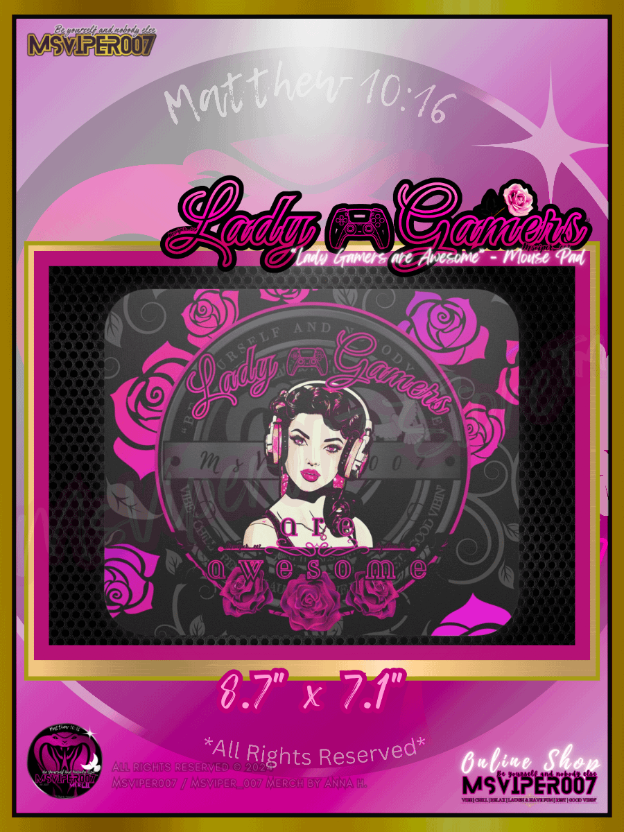 Computer Mouse Pad - MsViper007's "Lady Gamers Are Awesome™ [black/pink rose theme | V3]" Computer Mouse Pad product image (1)
