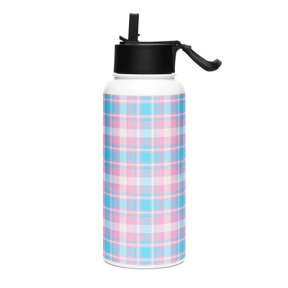 Baby Blue, Pink, and White Plaid Water Bottle product image (2)