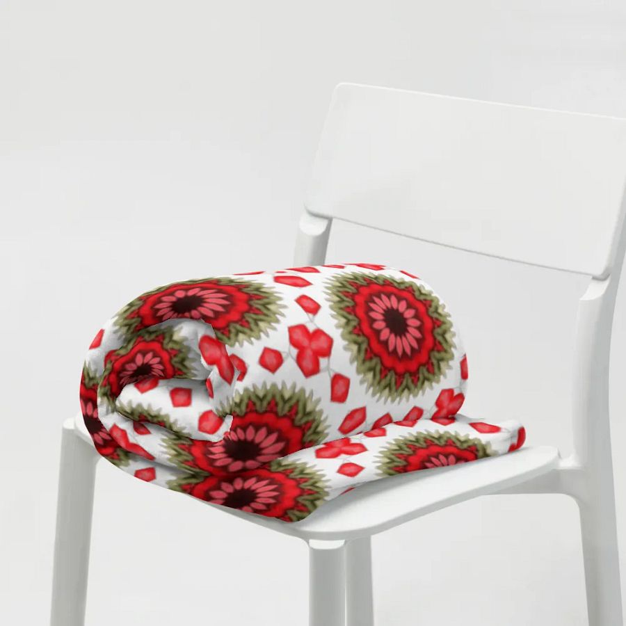 Red Green & White Daisy Floral Seamless Pattern Throw Blanket product image (6)