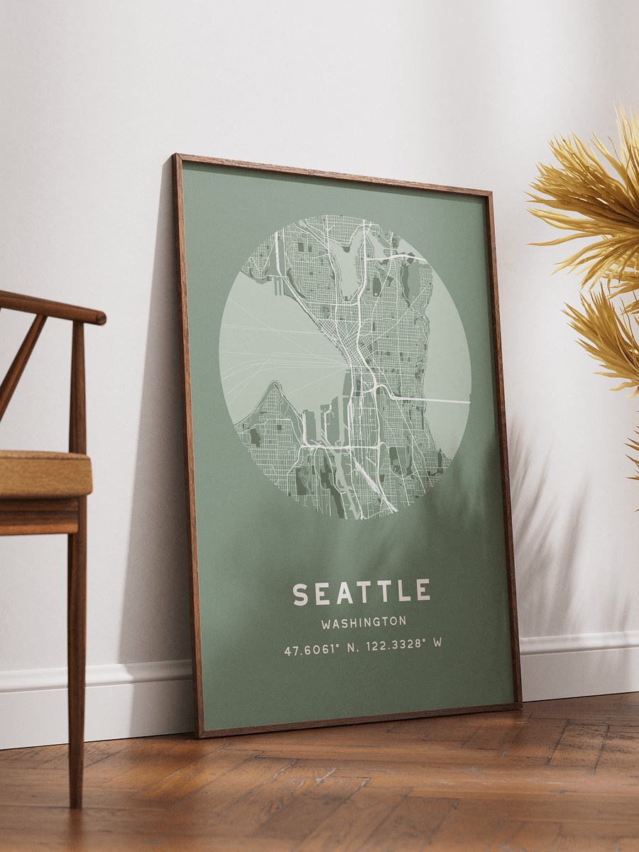 Seattle Street Map Poster – Sage Green Minimalist Circular City Art product image (2)
