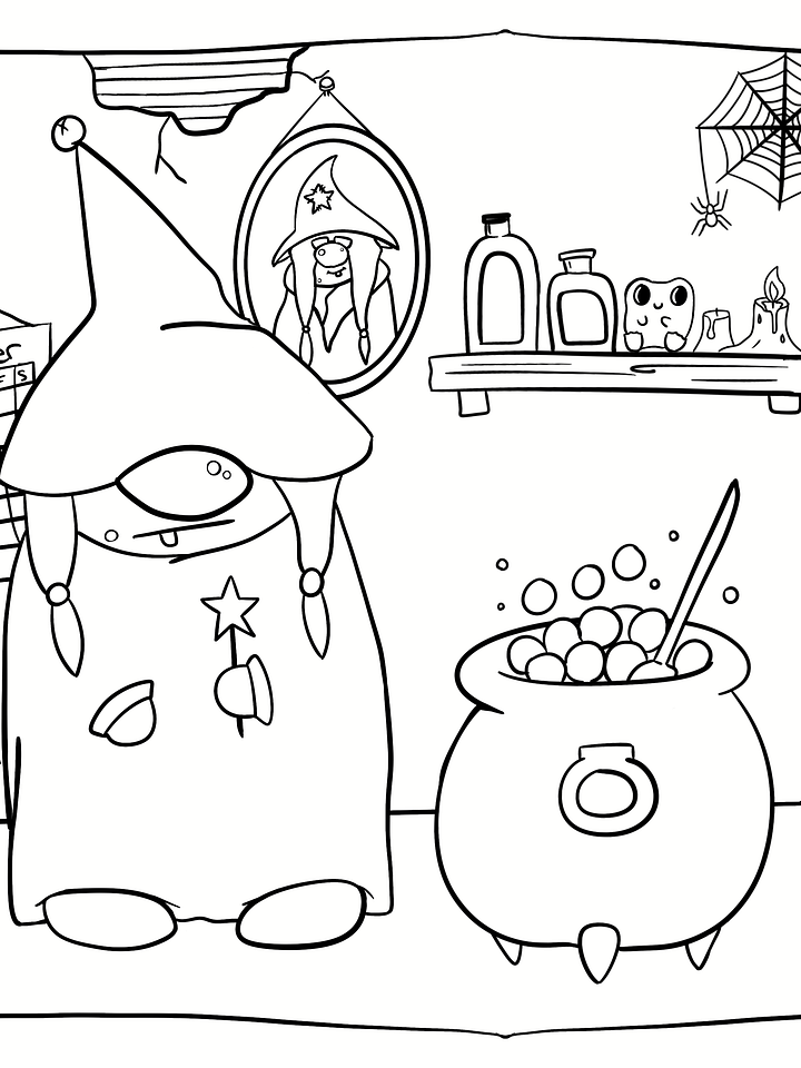 Witchy Gnome Coloring Page product image (1)