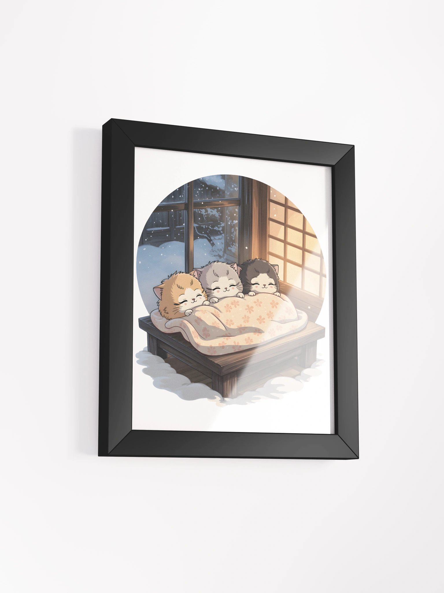 Cozy Winter Kittens Framed Art Print | Japanese Style Snowy Day Wall Decor product image (4)