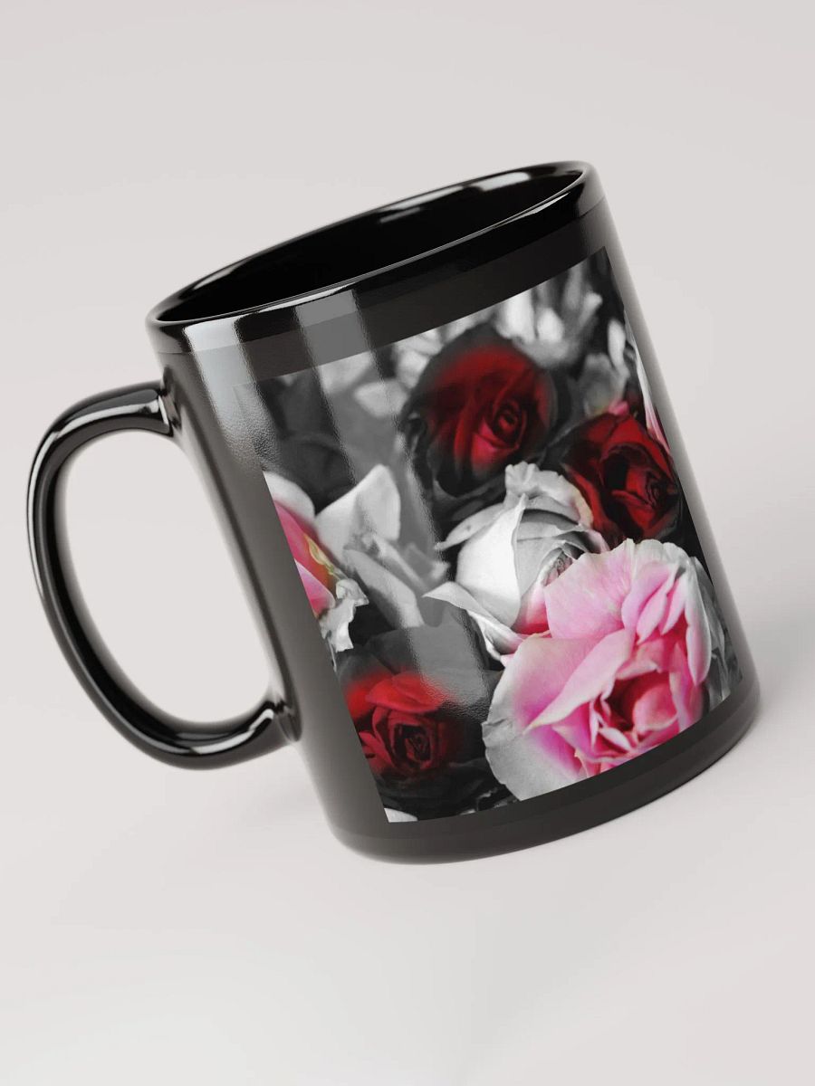 Black and White Roses Fade To Pink and Red Black Coffee Mug product image (5)