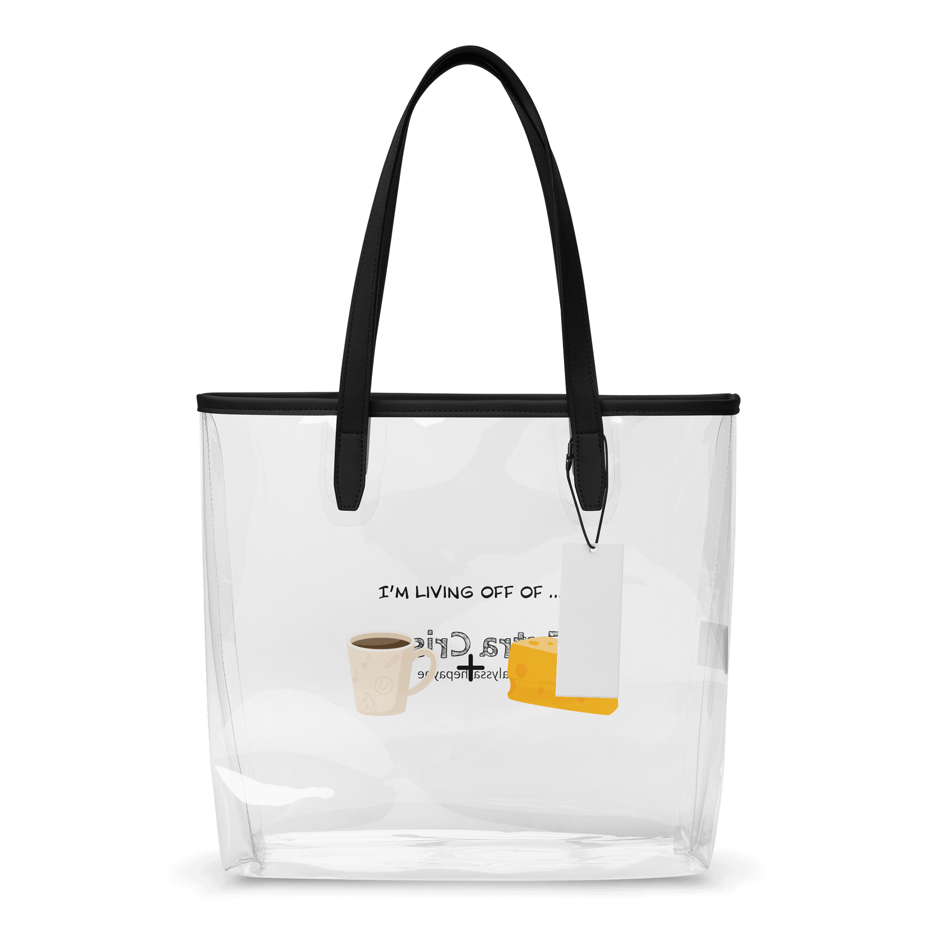 LIVING OFF OF COFFEE AND CHEESE (clear tote bag) product image (1)