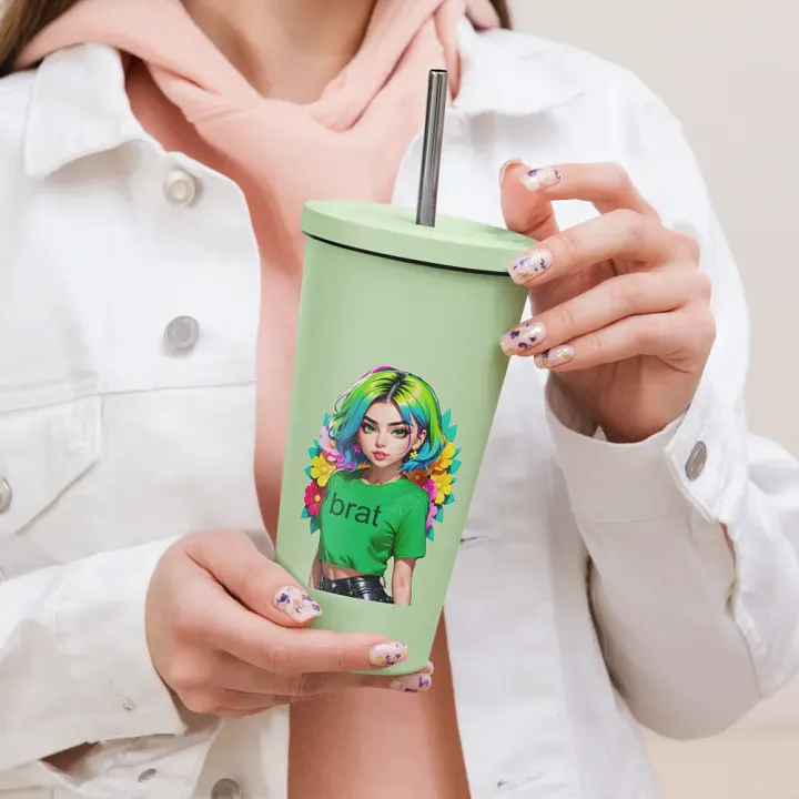 Brat 20 oz Tumbler Cup - Mint - Insulated Tumbler with a Straw v1 product image (2)