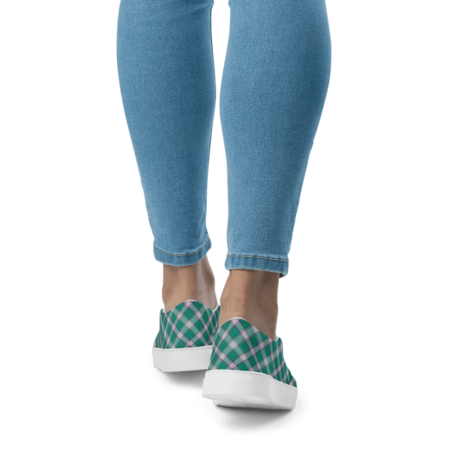 Emerald Green and Purple Plaid Women's Slip-On Shoes product image (9)