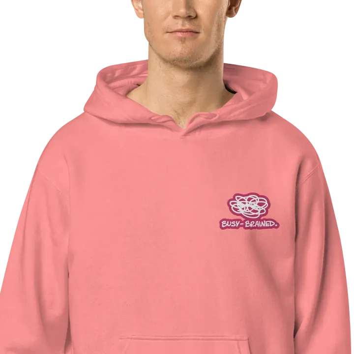 BUSY-BRAINED (L.C. pink bubble design 2) embroidered pigment hoodie product image (1)