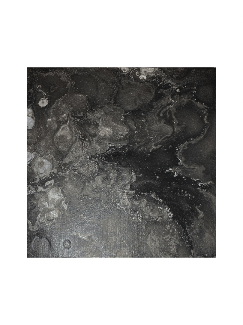 Black and Silver Abstract Acrylic Pour Painting on 10x10 Canvas | Marble Interior Design product image (1)