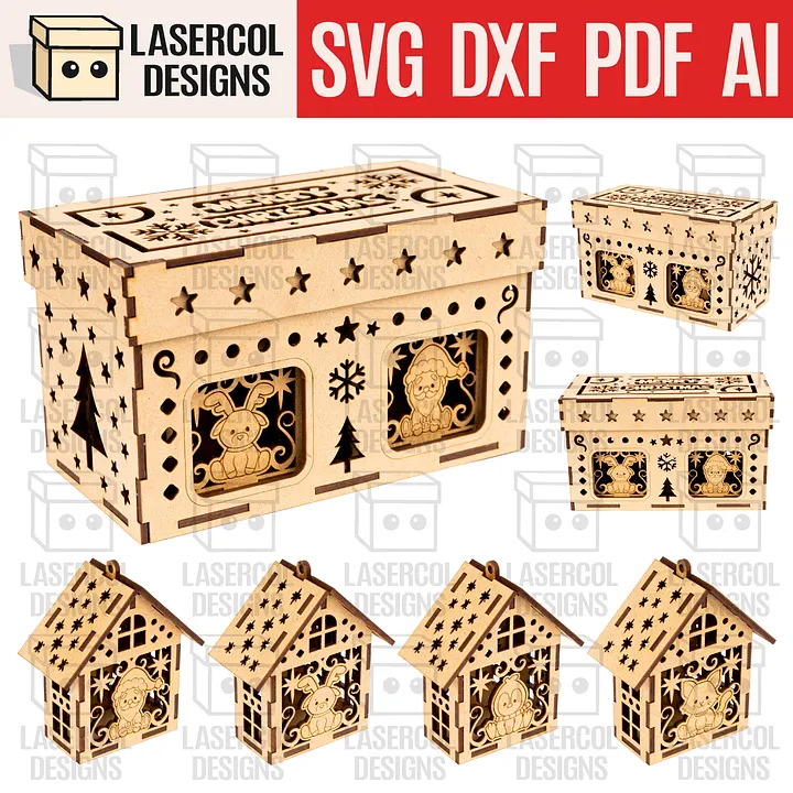 Christmas Ornaments Houses Box Set 1 - Laser Cut Files product image (1)