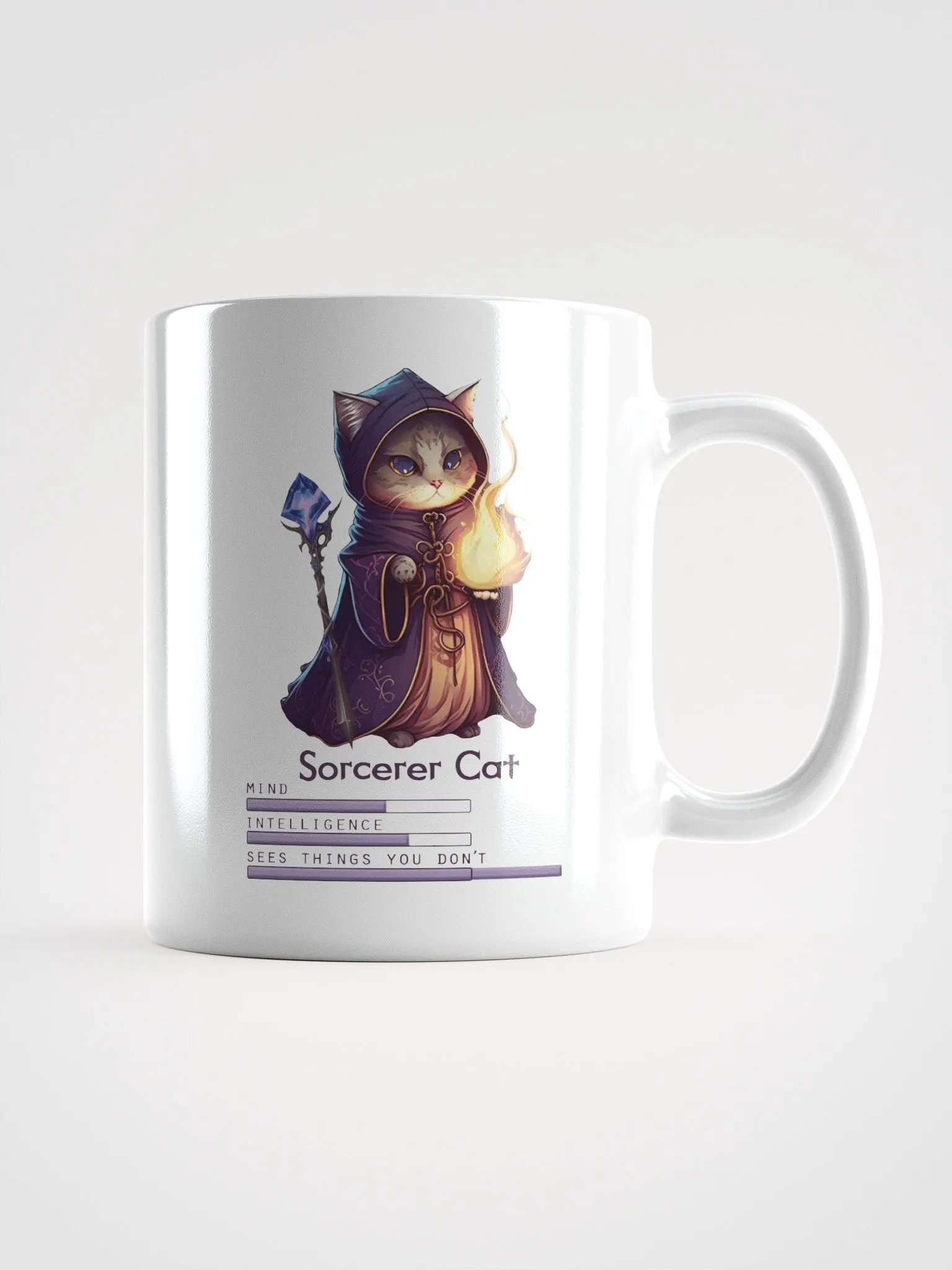 RPG Sorcerer Cat white ceramic mug 11oz 15oz 20oz for gamers and cat lovers product image (2)