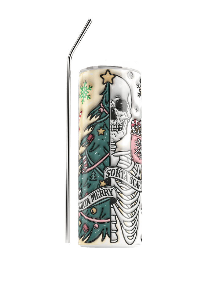 Sorta Merry Sorta Scary Christmas Glass Can – Retro Holiday Skeleton & Christmas Tree Tumbler | Funny Spooky Christmas Gift | Gothic Xmas Drinkware product image (2)