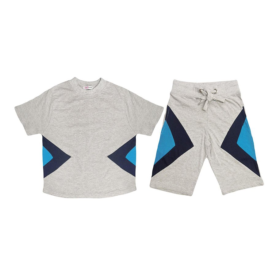Kids Boys Girls T Shirts 100% Cotton Grey Contrast Panelled Summer Shorts Sets product image (3)