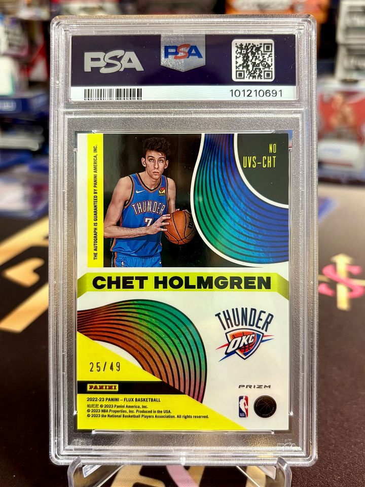 2022-23 Panini Flux Chet Holmgren Rookie Ultra Violet Red Prizm Auto /9 PSA 9 product image (2)