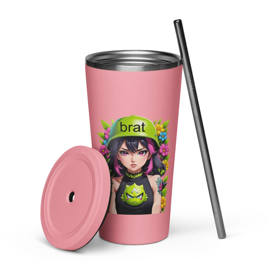 Brat 20 oz Tumbler Cup - Pink - Insulated Tumbler with a Straw v6 product image (7)