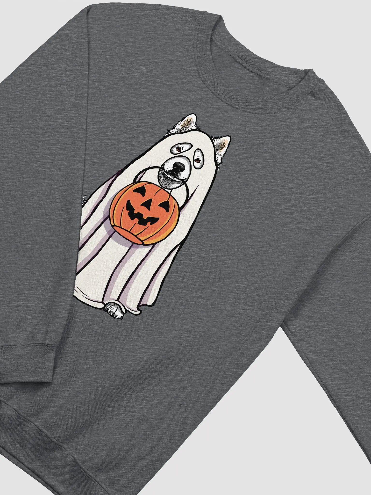 Funny Halloween Samoyed Sweatshirt | Funny Dog Wearing a Ghost Costume and Holding a Pumpkin Basket product image (8)
