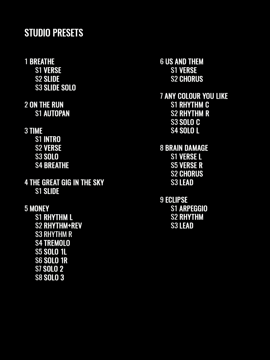 Pink Floyd - The Dark Side Of The Moon | Premium Presets Pack | Line 6 Helix product image (2)