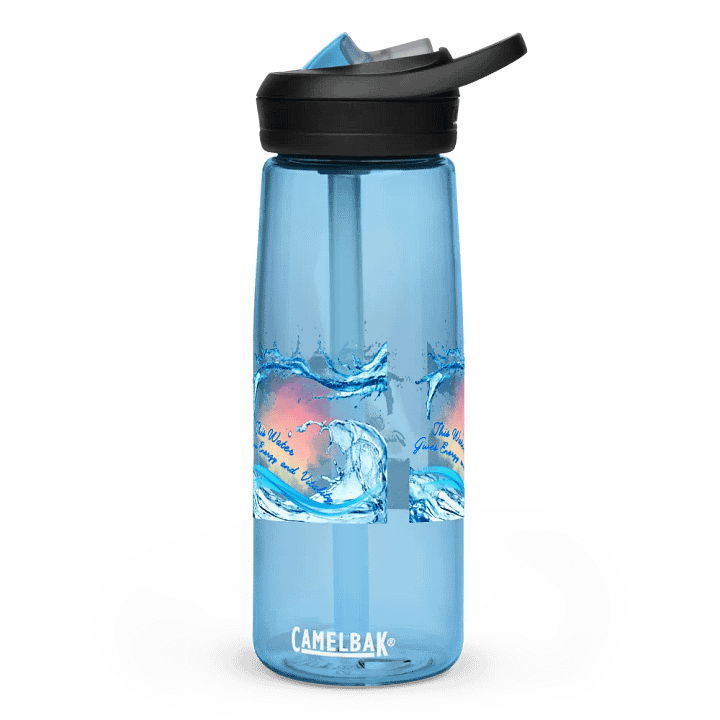 Camelback water bottle with beautiful swirly blue water drops  featuring ' This water gives energy and vitality