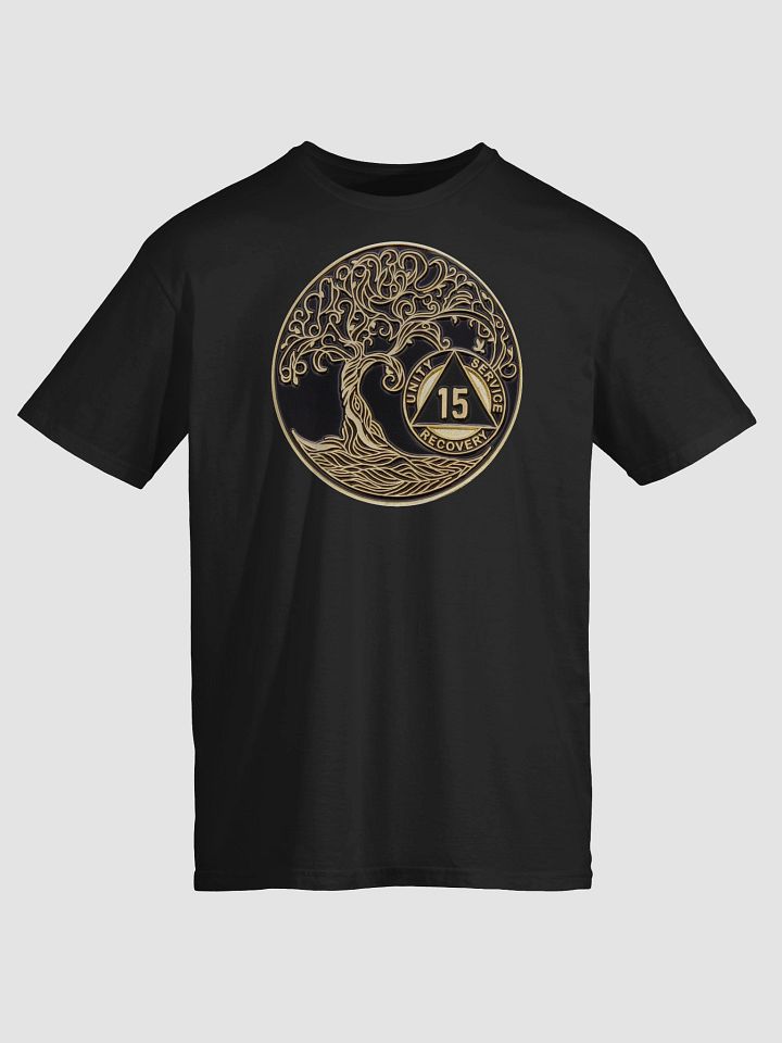 Twisted Tree of Life 15th Year Sobriety Black Medallion T-Shirt product image (1)