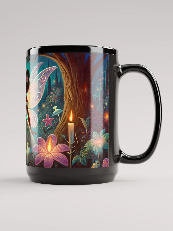 Enchanted Blue Forest Fairy Coffee Cup - 15 oz Black Glossy Mug product image (2)